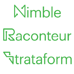 Small Green Squillo Nimble, Raconteur, Strataform Logos